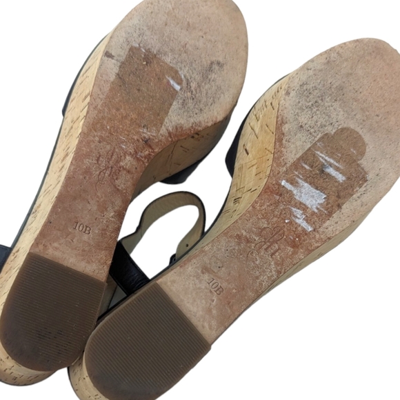 Cole Haan Gillian Mid Wedge Leather Sandals 10 Black Cork Platform Ankle Strap - Picture 11 of 14